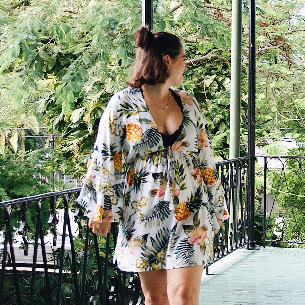 Pineapple and Floral Beach Cover Up
